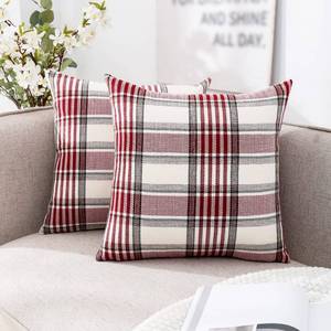 lot 20063 image: CARRIE HOME Red Christmas Tartan Plaid Pillow Covers 18x18 Set of 2 Farmhouse Buffalo Plaid Red Striped Throw Pillow Cover for Living Room Couch Sofa