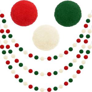 lot 20070 image: Jishi Christmas Pom Pom Garland Christmas Decorations for Tree Indoor Home Room Decor 3pk Cute Hanging Felt Ball Red White Green Pompom Bead Ornament String Banner Garland Xmas Birthday Party Supplies