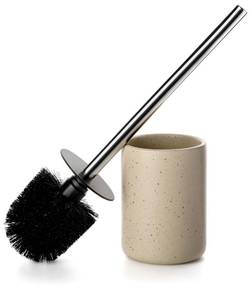 lot 20081 image: Ceramic Toilet Brush & Holder Set - Freestanding Deep-Cleaning Toilet Bowl Cleaner Brush, Stainless Steel Handle, Small & Sturdy for Storage, Easy to Clean, Non-Scratching