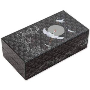 lot 20090 image: Bits and Pieces 10 Step Secret Puzzle Box Japanese Crane Puzzle Gift Box for Trinkets Money Gifts Jewelry, Full Moon and Lotus Flowers Artwork, Black and Grey Brainteaser, 3.25 x 6.25 x 2 Inches