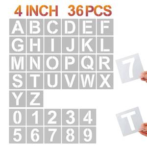 lot 20093 image: 4 Inch Letter Stencils and Numbers, 36 Pcs Alphabet Art Craft Stencil, Reusable Plastic Templates for Wood, Wall, Fabric, Rock, Signage (4 Inch)