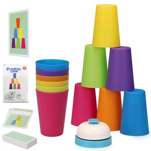 lot 20099 image: MIDOCCHIO Battle Stacking Cups (54 Cards, 12 Cups, 1 Bell) - Color Sorting Cognitive Training Table Game, Puzzle Competitive Parent-Child Interactive Toy for Halloween