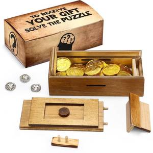 lot 20102 image: Gejoy Secret Puzzle Box Cash Gift Wooden Puzzle Box for Adults Brain Teaser Wooden with Hidden Compartments for Christmas Cash Gift(Brown,18 x 8 x 4.8 cm,Plywood)