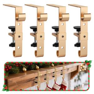 lot 20103 image: Acrridi Stocking Hangers for Mantel,4 Pcs 2 in 1 Adjustable Fireplace Christmas Stocking Holder,No-Drill, Easy to Install Garland Hanger for Christmas Decorations,Fits 0.1��-3.5��Mantles (Gold, 4)