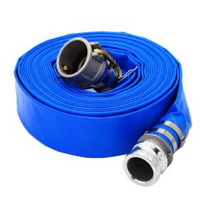 lot 20113 image: DAVCO 2 ID � 25 ft Pool Backwash Hose, Heavy Duty Reinforced Blue PVC Lay Flat Water Discharge Pump Hoses For Swimming Drain Pools and Clean Filters, with Aluminum Camlock C and E Fittings
