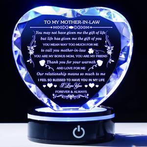 lot 20123 image: Gifts for Mother in Law with Colorful LED Base Unique Crystal Heart to My Mother in Law Mothers Day Christmas Birthday Gift Best Bonus Mom Gifts from DaughterSon in Law