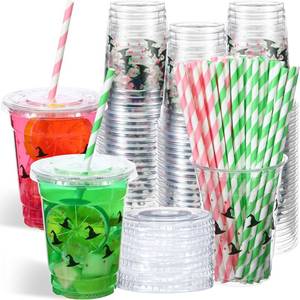 lot 20135 image: Yungyan 50 Pack Witch Theme Party Plastic Cups 12oz Halloween Pink and Green Cups with Lids and Straws Witch Party Decorations for Movie Theme Birthday Supplies