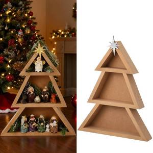 lot 20136 image: AceOrbit 3 Tier Wooden Christmas Tree Display Shelf Christmas Tree Shaped DIY Ladder Shelves for Winter Xmas Decoration Centerpiece Home Living Room Bedroom Decor