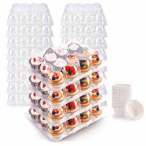 lot 1773 image: NPLUX 12 Count Cupcake Containers 12 Pack Cupcake Holders Plastic Stackable Cupcake Boxes with Detachable Tall Dome Lids and 144 Liners for 144 Cupcakes, BPA Free, Standard Size