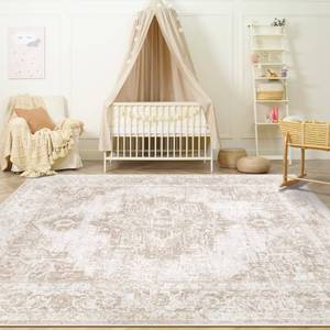 lot 1778 image: Area Rug 4x6 Vintage Rug Washable Indoor Medallion Rugs Low Pile Distressed Floor Carpet Retro Accent Rug for Living Room Bedroom Kitchen Dining Table Home Office(Beige, 4x6)