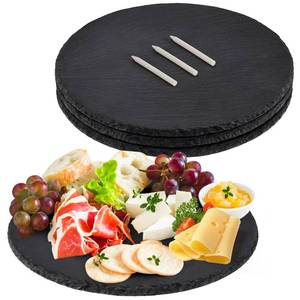 lot 1781 image: MAPRIAL 11 x 11 In 4 Pack Slate Cheese Boards, Round Black Stone Plates Charcuterie Boards Serving Tray Slate Platter for Halloween Christmas, Party, Gifts