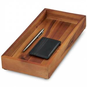 lot 1783 image: Demigo Acacia Wood Valet Tray & Catchall - 12.2x6 Inch Organizer for Nightstand, Entryway, Dresser - Holds Keys, Wallet, Phone, Jewelry (Brown)