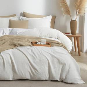 lot 1790 image: Bailix Muslin Duvet Cover Set King Size, 100% Washed Cotton Gauze Duvet Cover for All Seasons, Linen Like, 3 PCS, 1 Fluffy Duvet Cover(104x90) with 2 Pillow Shams(20x36), White