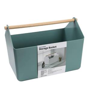 lot 1792 image: BLUE GINKGO Large Storage Basket �� Plastic Caddy with Wooden Handle for Bathroom, Pantry, or Cleaning Supplies (Green)