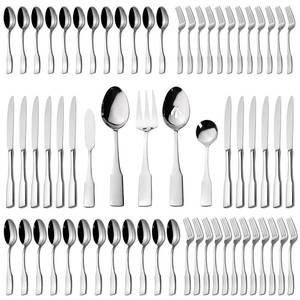 lot 2183 image: Alata Kate 65-Piece Silverware With Utensil-Serving Set, Service for 12, Stainless Steel Flatware, Mirror Polished Cutlery, Dishwasher Safe