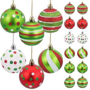 lot 2191 image: Shzbtdo 12 Pack 2.4 Red and Green Christmas Ornaments �� Christmas Tree Decorations with Glittering Polka Dots & Stripes, Whimsical Holiday Bulbs for Christmas Decor