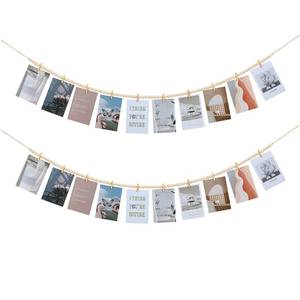 lot 2196 image: 2Pcs Hanging Photo Display with Clips, Boho Wooden Bead Garland Collage Picture Frame Wall Decor, Photo String with 10 Clips for Bedroom Room Dorm Cubicle Decor, Christmas Teen Girls Gifts