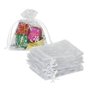 lot 2199 image: HRX Package 100pcs Snowflake Organza Gift Bags Christmas 3x4 inch, Small White Mesh Jewelry Pouches Little Drawstring Candy Bags