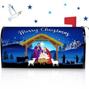 lot 2203 image: Blosssound Nativity Magnetic Mailbox Cover Merry Christmas Nativity Scene Mailbox Covers Decor Xmas Religious Blue Christmas Post Box Cover Standard Size 21 X18 Inch Garden Yard Outdoor Decoration