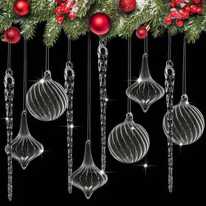 lot 2215 image: Seematn 18 Pcs Clear Christmas Glass Ornaments Ball Icicle Drop Ornaments Hanging Crystal Balls Glass Bulbs for Xmas Tree Home Indoor Party Elegant Winter Festival Crystal Decorations