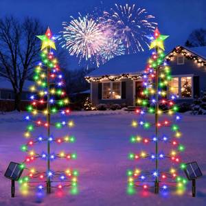 lot 2216 image: AOUNQ 24 Spiral Solar Christmas Tree Outdoor Decorations 2 Pack - Upgrade 80 LEDs Multicolor Solar Christmas Lights with 8 Lighting Modes, Waterproof Pre-lit Xmas Tree for Pathway Garden Patio Yard