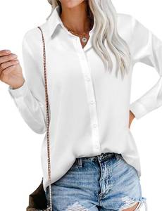 lot 2219 image: Magritta White Button Down Shirt for Women Dressy Loose Fit Collared V Neck Long Sleeve Lightweight Solid Color Business Work Blouse Tops Large
