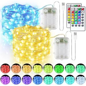 lot 2221 image: StarryEver 33ft 100LED Fairy Lights Battery Operated, 2 Pack 16.5ft 16 Color Changing String Lights with Remote Timer, RGB Waterproof Twinkle Lights for Indoor Outdoor Room Garden Yard Decor