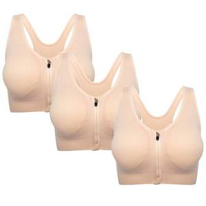 lot 2224 image: FLORATA Womens Zip Front Sports Bra Seamless Wirefree Post Surgery Bra Padded Sports Bras Yoga Bra with Removable Cups
