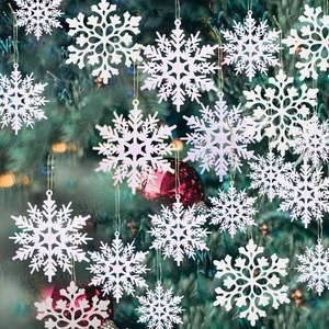 lot 2227 image: 36 Pack Plastic White Snowflake Ornaments Christmas Winter Decorations, Hanging Snowflake Decorations for Winter Wonderland Christmas Tree