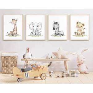 lot 2245 image: Safari Nursery Wall Art Decor Baby Animal Canvas Wall Art Woodland Nursery Wall Decor Kids Jungle Animal Pictures Safari Giraffe Elephant Tiger Prints for Room Bedroom Set of 4 8x10 Inch Unframed