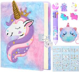lot 2255 image: Fluffy Diary with Lock for girls, 6 7 8 year old girl birthday gifts, Princess Diaries Girls diary journals, Back to School Supplies Notebook, Birthday Christmas Gifts for daughter granddaughter niece