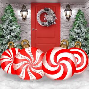 lot 2265 image: Jetec 4 Pcs Giant Inflatable Christmas Ball Large Xmas Inflatable Ornaments PVC Outdoor Holiday Blow Ball Outside Yard Lawn Porch Decorations (Candy,Red,White)
