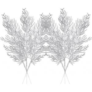 lot 2268 image: Christmas Glitter Stems 24pcs Artificial Pine Tree Picks for Christmas Tree Ornaments fillers, DIY Xmas Wreath, Crafts, Garland, Holiday, Party, Wedding and Home Decoration (Silver)