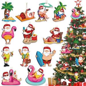 lot 2280 image: Amyhill 36 Pieces Beach Christmas Ornaments for Tree Beach Santa Holiday Decorations Wooden Santa Palm Tree Tropical Flamingo Boat Surfboard Hanging Ornaments for Christmas Decor