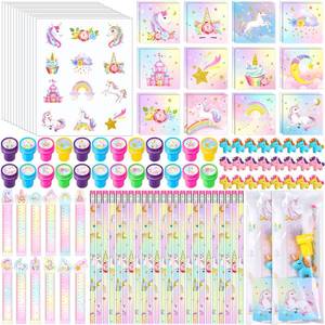 lot 2283 image: PerKoop 168 Pcs Unicorn Party Favors Unicorn Goodie Favor Bags with Mini Notebook Pencil Sticker Stamp Pastel Rainbow Birthday Decorations for Kids Boys Girls School Class Prize Gift Filler Supplies