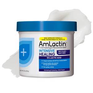 lot 2295 image: AmLactin Intensive Healing - Therapeutic Body Cream for Extremely Dry Skin - No-Scrub Exfoliator and Body Moisturizer Cream with 15% Lactic Acid AHA and Ceramides, 12 oz (Packaging May Vary)