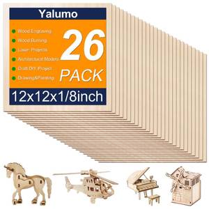 lot 3741 image: Yalumo Basswood Sheets 12 x 12 x 18 Inch, 26 Packs Plywood Sheets Unfinished Wood for Crafts 3mm Thick Basswood for Laser Cutting, DIY Architectural Models, Engraving, Wood Burning, Painting