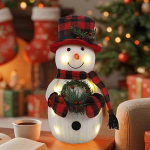 lot 3749 image: Sancodee Christmas Lighted Snowman, 12 With Wreath Table Decorations, Red Black Plaid Xmas Decor for Home Kitchen Holiday Party