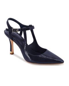 lot 3753 image: Coutgo Womens High Heels Pointed Toe Ankle Strap Pumps Patent Leather Sexy Stiletto Office Wedding Dress Shoes, Navy, Size 6.5