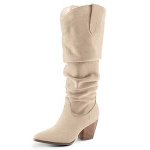 lot 3755 image: mysoft Womens Cowboy Knee-High Boots Pointed Toe Mid Chunky Heel Pull On Slouchy Boots with Zippers, us 7