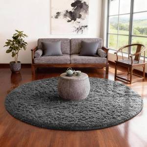 lot 3760 image: Ophanie Round Rug 4Ft Grey Circle Area Rugs, Fluffy Fuzzy Small Bedroom Carpet 4 Foot, Plush Shag Floor Gray Living Room Christmas Circular Aesthetic Decor for Kids Teen Boys Baby, Nursery, Classroom