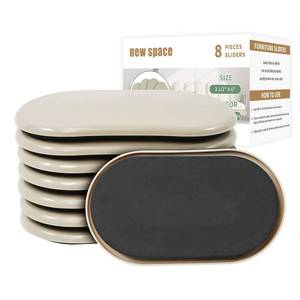 lot 4296 image: new space Oval Furniture Sliders, 8pcs 3 12 x 6 - Reusable Sliders for Carpet, Heavy-Duty Movers - Easily Move & Protect Furniture & Carpet