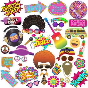 lot 4307 image: 70s Photo Booth Props, 41pcs Disco Photo Booth Props, Tvorvik 70s Party Decorations, Disco Party Decorations, Suitable for Hippie Themed Birthday, 1970s Birthday Decor, Groovy Themed Decor