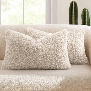 lot 4310 image: MIULEE Pack of 2 Lumbar Faux Fur Throw Pillow Covers 12x20 Inch Neutral Light Beige Boucle Decorative Sherpa Pillow Covers Fuzzy Accent Soft Sheepskin Fleece for Boho Home Decor Living Room Bed Chair