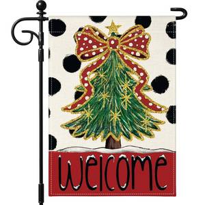 lot 4312 image: Artscope Welcome Bow Tree Christmas Garden Flag 12x18 Inch Double Sided, Polka Dot Seasonal Outdoor Winter Xmas Flag for Yard Farmhouse Holiday Decoration-Beige