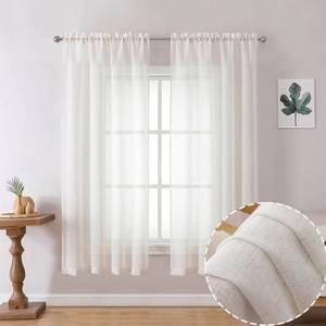 lot 4315 image: OWENIE Semi Sheer Curtains 63 inch Length 2 Panels Set,Natural Curtain for BedroomLiving Room, Rod Pocket Farmhouse Drapes, 2pcs, 40 W x 63 L