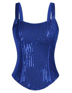 lot 4316 image: Women Bustier Corset Top Sequin Sexy Slim Tank Top Royal Blue Summer Sleeveless Party Square Neck XL