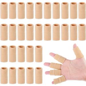 lot 4317 image: Skylety 30 Pieces Finger Sleeves with 1 Storage Bag, Thumb Splint Brace Support Protector Breathable Elastic Finger Tape for Pain Relief Arthritis Trigger Sports Basketball Baseball(Beige)