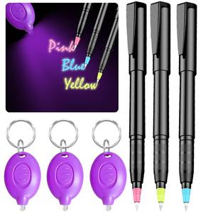 lot 4324 image: klumuke Invisible Ink Pens with UV Light, Magic Spy Pens with Mini UV LED Keychain Flashlights for Secret Messages, Disappearing Ink Pens with Black Light for Kids, Ideal (3PCS)