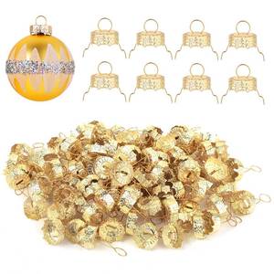 lot 4342 image: lasuroa 100pcs Round Christmas Ball Ornament Caps 0.71in, Ornament Tops Caps Xmas Hanger DIY Decorations Cap for Christmas Tree Ceramic Glass Porcelain Top Hanging Ornaments, Gold